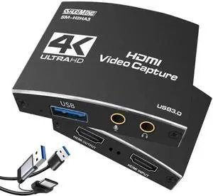 HDMI to USB3.0 Video Capture Card with 4K HDMI Loop-Out, 1080P 60FPS Audio Video Grabber for Game Recording Live Streaming, Compatible with Switch Xbox PS5 Camera PC Laptop OBS HDMI to USB3.0 Video Capture Card with 4K HDMI Loop-Out, 1080P 60FPS Audio Video Grabber for Game Recording Live Streaming, Compatible with Switch Xbox PS5 Camera PC Laptop OBS