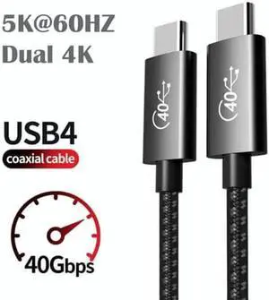 5FT USB4 USB-C Cable 40Gbps 100W PD Support 5K@60Hz Dual 4K Display Compatible Thunderbolt 4/3 5FT USB4 USB-C Cable 40Gbps 100W PD Support 5K@60Hz Dual 4K Display Compatible Thunderbolt 4/3