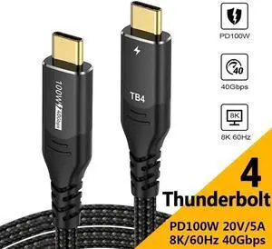 3.3FT USB4 Thunderbolt 4 Cable 40Gbps 100W PD Charging 8K@60Hz USB-C to USB-C Wire 3.3FT USB4 Thunderbolt 4 Cable 40Gbps 100W PD Charging 8K@60Hz USB-C to USB-C Wire