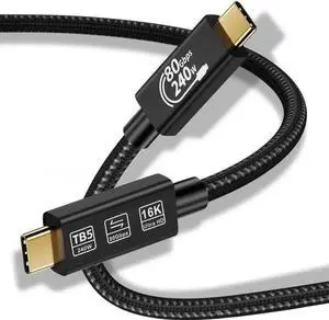 6.6FT Thunderbolt 5 USB4 Cable 80Gbps 240W PD Charging Support 16K Video for MacBook Laptops Monitors Docks SSD 6.6FT Thunderbolt 5 USB4 Cable 80Gbps 240W PD Charging Support 16K Video for MacBook Laptops Monitors Docks SSD