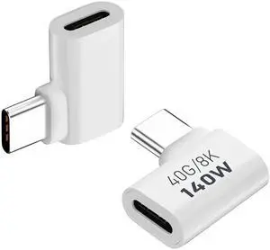 2 Pack White 90-Degree USB-C Male to Female Extender Adapter 140W PD Compatible Thunderbolt 4/3 2 Pack White 90-Degree USB-C Male to Female Extender Adapter 140W PD Compatible Thunderbolt 4/3