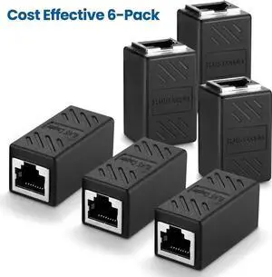 6 Pack Cat6 RJ45 Female to Female Ethernet Coupler In-Line Cable Extender 6 Pack Cat6 RJ45 Female to Female Ethernet Coupler In-Line Cable Extender