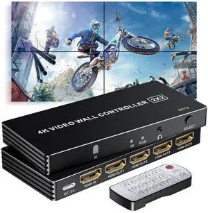 2x2 4K HDMI Video Wall Controller, 8 Splicing Modes 180° Rotation Audio Extractor IR Remote for 4 TV Screens Combination Display 2x2 4K HDMI Video Wall Controller, 8 Splicing Modes 180° Rotation Audio Extractor IR Remote for 4 TV Screens Combination Display
