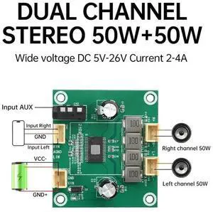 TPA3116 Digital Stereo Amplifier Board, DC 5V-26V Wide Voltage 50W+50W 2.0 Channel Class D Audio Power Amp Module TPA3116 Digital Stereo Amplifier Board, DC 5V-26V Wide Voltage 50W+50W 2.0 Channel Class D Audio Power Amp Module