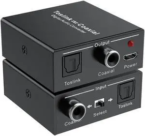 Bi-Directional SPDIF Digital Audio Converter, Optical Toslink to Coaxial Coax Adapter Repeater for Soundbar, TV, Amplifier Bi-Directional SPDIF Digital Audio Converter, Optical Toslink to Coaxial Coax Adapter Repeater for Soundbar, TV, Amplifier