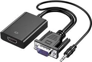 1080P VGA Male to HDMI Female Converter with 3.5mm Audio & Power Port, VGA to HDMI Adapter for Laptop PC to HDMI Monitor Projector 1080P VGA Male to HDMI Female Converter with 3.5mm Audio & Power Port, VGA to HDMI Adapter for Laptop PC to HDMI Monitor Projector
