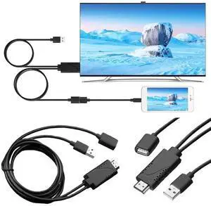2 in 1 USB to HDTV Mirroring Cable, Plug & Play 1080P HD Screen Cast Dongle Cord Compatible with Samsung Galaxy Android Phones 2 in 1 USB to HDTV Mirroring Cable, Plug & Play 1080P HD Screen Cast Dongle Cord Compatible with Samsung Galaxy Android Phones