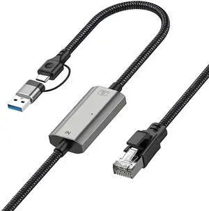 AJMRTC 1.2M/4FT 2-in-1 USB 3.0 & Type-C to RJ45 Ethernet Cable, 5Gbps 5000Mbps LAN Network Adapter, Plug & Play Wired Internet Cable Compatible with Laptop, MacBook, iPhone15, Steam Deck, Smart TV AJMRTC 1.2M/4FT 2-in-1 USB 3.0 & Type-C to RJ45 Ethernet Cable, 5Gbps 5000Mbps LAN Network Adapter, Plug & Play Wired Internet Cable Compatible with Laptop, MacBook, iPhone15, Steam Deck, Smart TV