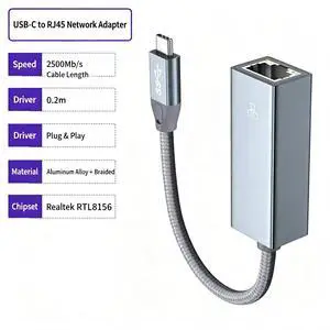 USB-C to 2.5G Ethernet Adapter RTL8156 Chipset, 2500Mbps RJ45 Wired LAN Network Converter, Plug & Play Type-C Gigabit Ethernet Dongle Compatible with Windows 7/8/10/11, MacBook, Laptops & Desktops USB-C to 2.5G Ethernet Adapter RTL8156 Chipset, 2500Mbps RJ45 Wired LAN Network Converter, Plug & Play Type-C Gigabit Ethernet Dongle Compatible with Windows 7/8/10/11, MacBook, Laptops & Desktops