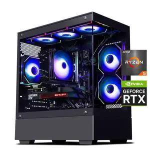 ICEWOLF Black Gaming Desktop PC,AMD Ryzen5 9600X,Geforce RTX 5060 8G,16GB DDR5,1TB NVMe SSD,Wi-Fi,Windows 11 Home,Prebuilt gaming Pc Computer