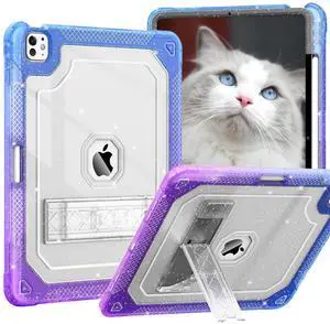 ZoneFoker Case for iPad Pro 13 Inch Case M4 (5th Generation) with Pencil Holder, Slim Hard Translucent Protective Case for M4 iPad Pro 13" Cover with Kickstand for Girls Kids, Purple Blue