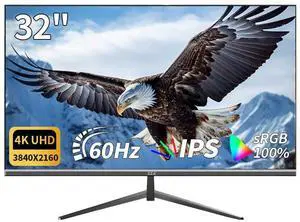 32 Inch 4K UHD Monitor (3840x2160), IPS,60Hz Refresh Rate, 100% sRGB, AMD FreeSync, 178° Viewing Angle, HDMI/DisplayPort, VESA 100x100mm Mount Compatible, Tilt Adjustable - Black