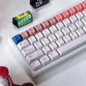 SUEHIODHY PBT Cat Keycaps, White Minimalist Keycap, 163 Keys Cherry Profile Keyboard Keycaps Set, Cute Cat Dye-Sublimation Custom Key Caps for Cherry MX Switches Mechanical Gaming Keyboard