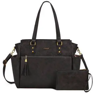 LOVEVOOK Laptop Tote Bag for Women 15.6 Inch Vintage Leather Work Laptop Bag with Large Water Bottle Pockets, Waterproof Computer Briefcase Teacher Bag for Casual Office Travel