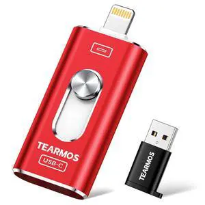 TEARMOS 256GB Photo Stick for iPhone Flash Drive, Memory Stick Phone Storage for Photos and Videos Files Backup, Compatible with iPhone iPad Android PC, Plug & Play, No App Required (Red)