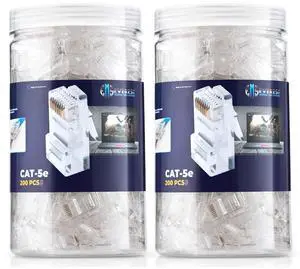 Everest Cat5e RJ45 Pass Through Connector 400-Pack - EZ Cat 5e Pass Through RJ45 Connectors - Cat 5e Connectors - Ethernet Connector, Ethernet Plug - for Solid or Stranded UTP Network Cable