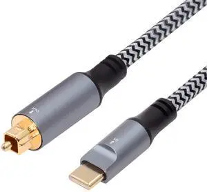 NFHK Type-C to SPDIF Toslink Optical Audio Cable Opt Male USB-C to Digital Optical Fiber Optic Sound Interface Male Adapter Wire for Desktop Laptop (180cm)