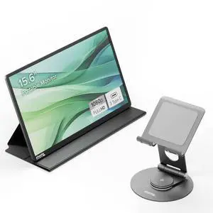 Plugable USB C Portable 15.6" FHD Monitor & Universal Tablet Stand Bundle: 100W PD Pass-Through, 360 Rotating Stand for Phones & Tablets up to 12.9"
