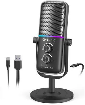 CMTECK USB Microphone for PC, PS4/PS5, Laptop  Computer Microphone with RGB Lighting, Mute Button, Mic Gain, Plug & Play, 3 Sound Modes for Streaming, Podcasting, Recording