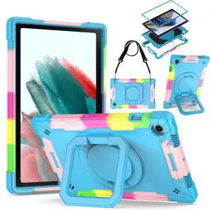 DETUOSI Case for Samsung Galaxy Tab A8 10.5 inch 2022, Galaxy Tab A8 Shockproof Case with 360°Rotatable Stand & Shoulder Strap, Heavy Duty Case for SM-X200/X205/X207, Camouflage Blue