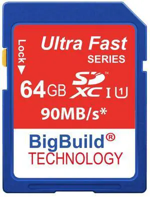 BigBuild Technology 64GB Ultra Fast 90MB/s Memory Card for Panasonic Lumix DC-FZ82 Camera, Class 10 SD SDXC