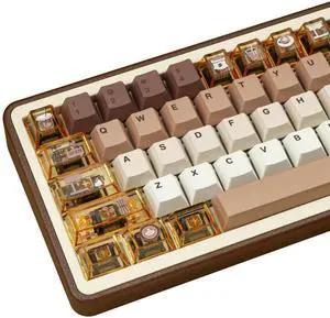 COOMICKEY PC+ PBT Keycaps 60 75 100 Percent Cherry Profile, 171 Key Custom Key Cap Dye Sub Keycaps Set Minimalist Style, Universal Compatiability for Cherry Gateron MX Switches Keyboard Coffee Theme