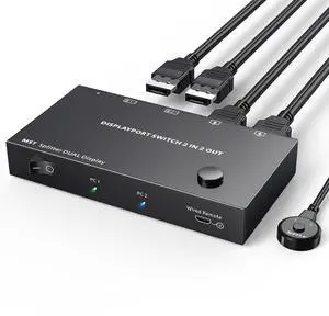 Dual Monitor Switch 4K@60Hz Displayport Switch Dual Monitor for 2 Computer Extended Display 2 Monitors 2 Computers Extend/Copy Display Adapter.(macOS only Supports SST Mode)