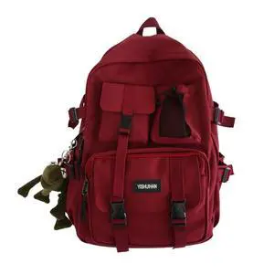 MININAI Aesthetic Backpack with Cute Frog Pendant for Women Men Preppy Laptop Backpack Japanese Harajuku College Backpack (Red,One Size)