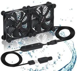Xiaoqijia Dual 120mm Fan with 10 Speed USB 5V DC 12V IPX5 Waterproof Cooling Fan for Tablet TV Receiver Router DVR Xbox Greenhouse Kennel Computer Cabinet Component Cooling