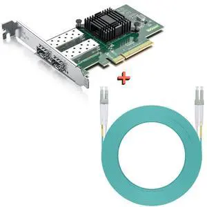 10Gb SFP+ PCI-E NIC with 20M OM3 LC to LC Fiber Patch Cable, Compare to Intel X520-DA2 Network Card, Dual SFP+ Ports, PCI Express X8, Support Windows Server/Linux/VMware