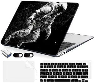MecBevia Compatible with MacBook Air 13.3 inch Case 2021-2018 Release A2337 M1 A2179 A1932 Touch ID, Plastic Hard Shell&Keyboard Cover&Screen Protector&Webcam Cover&Type-C Adapter, Astronaut