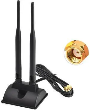 Geekstory WiFi Antenna with RP-SMA Male Connector 2.4G 5.8G Dual Band 6dBi WiFi Antenna Magnetic Base 1.2m Cable for Wireless Router WiFi Network Card