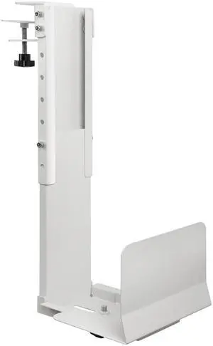 Adjustable Clamp Mount On Desk for PC Tower - No Drilling, Height Adjustable from 13.2" to 21.6", Width Adjustable from 5.5" to 9.8", Heavy Duty Under Desk Computer Case CPU Holder, White