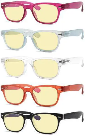 Eyekepper 5 Pack Yellow Tinted Filter Lens Reading Glasses Blue Light Blocking Computer Eyeglasses +1.50
