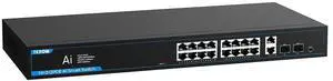 TEROW 16-Port PoE Gigabit Network Switch add 2 Uplink 1000Mbps & 2 SFP Slots - 802.3af/at Compliant, 250W Per 30W, Plug & Play, Traffic Optimization, Quiet Fanless Design for Office and Enterprise