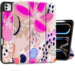 DONGKE Case for iPad Pro M4 11 inch 2024 5th Gen - [Built-in Pencil Holder] Ultra Thin Soft TPU Back Cover with Trifold Stand Support Auto Wake/Sleep for iPad Pro 11-inch (M4) - Floral Artistic