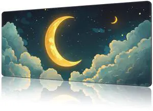 NIYLYNSYN Moon and Stars Gaming Mouse Pad,Large Non-Slip Thick Stitched Edge Mouse Mat for Home Office Gaming Keyboard Desk Pad (35.4 x 15.7 Inches)