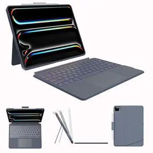 Case with Keyboard for iPad Pro13 M4: Bluetooth Wireless Detachable Magnetic Stand Rechargeable Keyboard with Folio Slim Compact Removable Cover with Trackpad, White Backlit