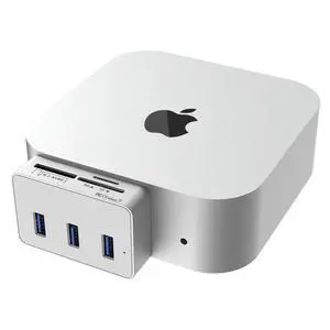Mac mini M4 Dock with NVMe SSD Enclosure - Aluminum 6-in-1 Hub for Mac mini M4/M4 Pro 2024 with M.2 NVMe SSD Slot, 3X USB 3.0 Ports, SD & MicroSD Card Readers, 10Gbps Data Transfer in Silver