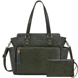 LOVEVOOK Laptop Tote Bag for Women 15.6 Inch Vintage Leather Work Laptop Bag with Large Water Bottle Pockets, Waterproof Computer Briefcase Teacher Bag for Casual Office Travel