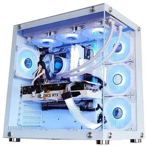 ATX/Micro-ATX PC Case,Capable of Fitting 10 Fans,360MM RAD Support, Type-C Gaming PC Case, 270° Full View Tempered Glass Mid Tower, White (Fan Sold Separately)
