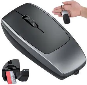 Wireless Bluetooth Mouse with Card Reader (Up to 2TB) Mini Portable Lightweight Silent Rechargeable Optical Cordless Mice for PC Laptop Tablet Smartphone Android Windows Girl Boy GiftGrey