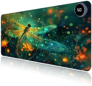 Heated Mouse Pad with 3 Levels Heated & 3 Hours Auto Shut-Off Mouse Pad for Warming Hands in Office Home, 31.5" x 13"Large Safe Desk Mat Hand WarmerGlowing Dragonfly