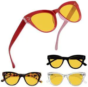 Eyekepper 4 Pack Oversized Blue Light Filter Glasses Women Cat Eye Computer Reading Glasses Amber Tinted +1.75