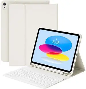 SQQSOOZ Keyboard Case for iPad (A16) 11th/10th Generation (2025/2022, 11/10.9 Inch) with Pencil Holder, Smart Magnetic Detachable Wireless Keyboard, Slim & Shockproof Cover for iPad A16, Beige