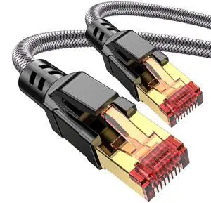 Ltemziiy Cat 8 Ethernet Cable 65 ft, 40Gbps 2000Mhz High Speed Gigabit LAN Internet Cables,RJ45 Patch Cord Braided Round S/FTP Network Cable,for Smart Home,Office,Gaming,Modem, Router