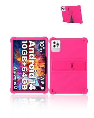 for Tuotatop X13 Android 14 Tablet 10 inch Tablets 2024 New Model Case,Soft Silicone Adjustable Stand Cover Lightweight Kids Friendly,Rose Red.