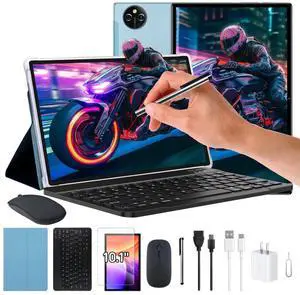 10M6 Android 15 Tablets WiFi Model,12GB+256GB+1TB Expandable,8 Core CPU A523,8000mA Large Battery,5MP+13MP Camera,5Gwifi+GPS+IPS+FaceID,Keyboard/Mouse/Stylus/Case/Protective Film Includ (Blue)