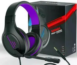 Gaming Headset with Microphone Wired Headset with Active Noise Canceling Microphone, 3.5mm Audio Jack Stereo Headphone (Black Purple)