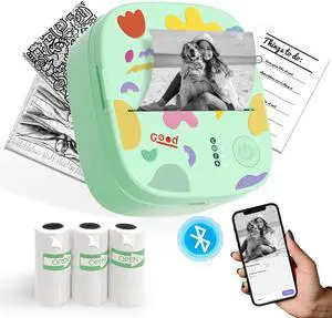 XenGro Mini Portable Sticker Printer, Mini Thermal Printer with 3 Rolls Paper, Bluetooth Inkless Printpods, Pocket Label Maker Suitable for Kids Creative DIY, Diaries, Photos, Study Notes-Green